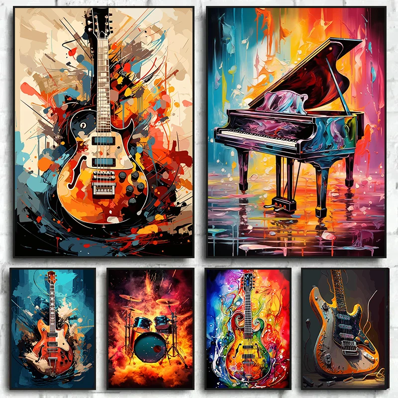 Musical Instrument Painting - Poster Instrumen Musik Seni Warna-warni Abstrak