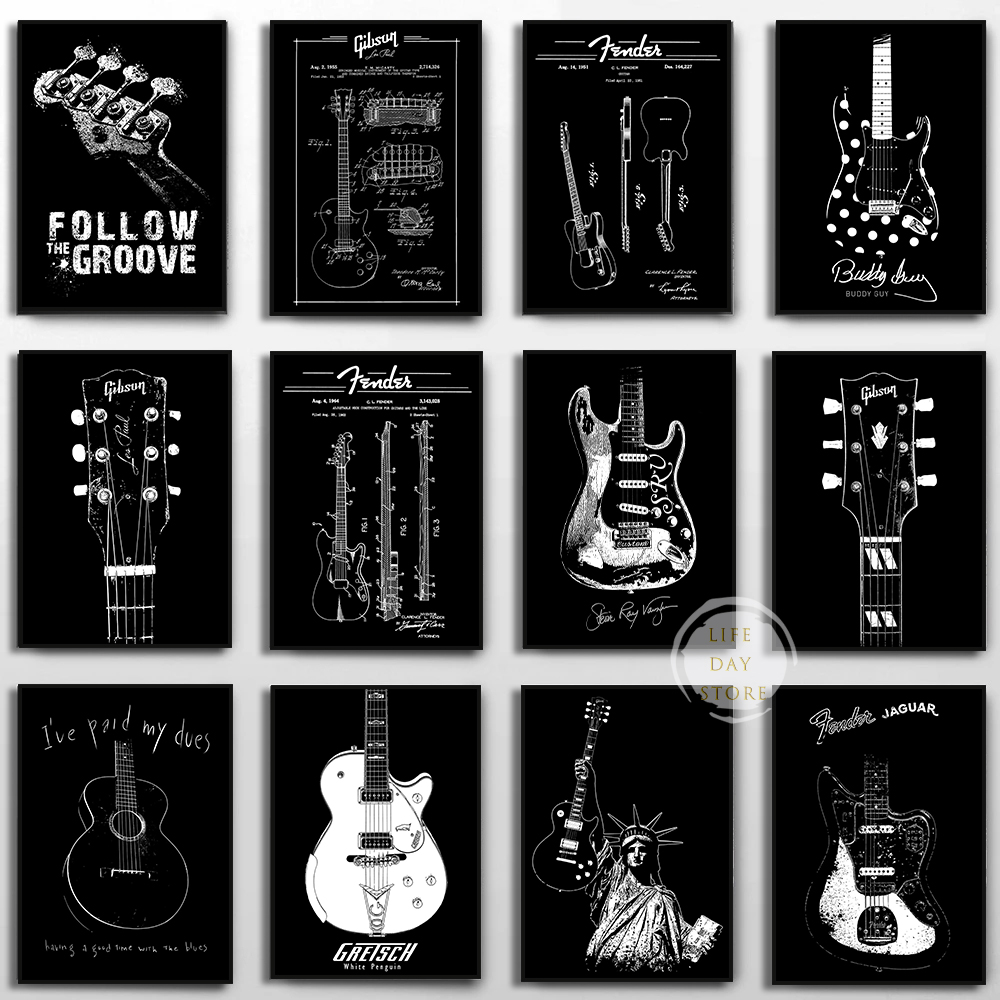 Musical Instrument Painting - Alat Musik Gitar Listrik Poster Paten