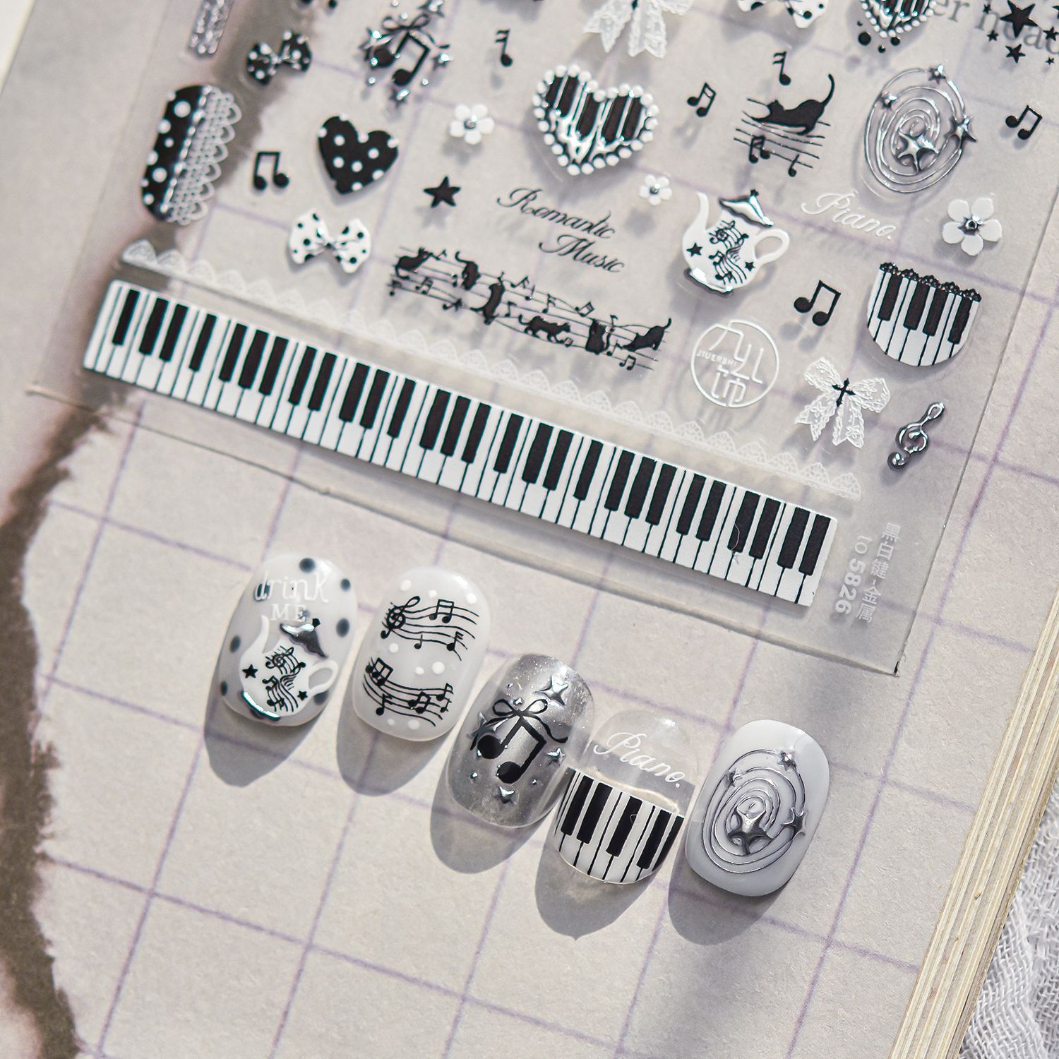 Musical Instrument Images - Stiker Kuku 5D Musik Hitam Putih