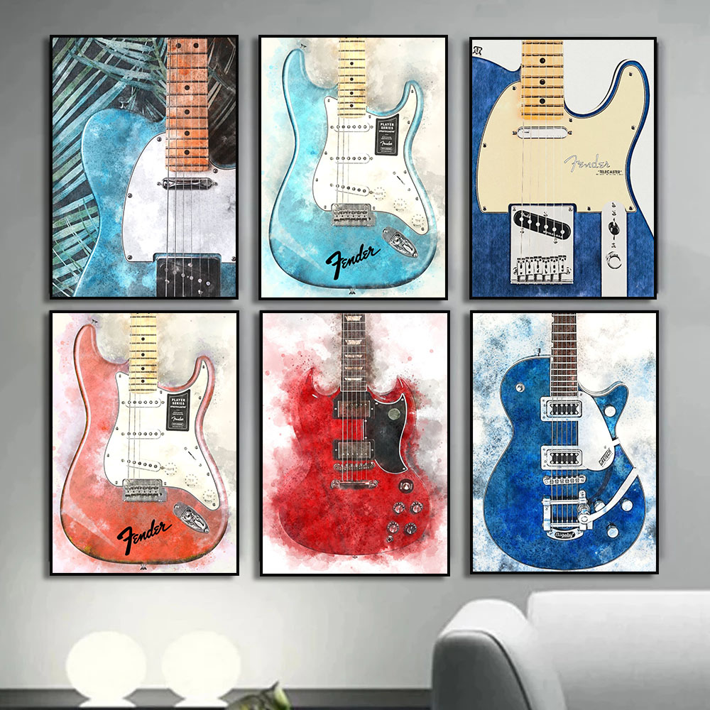 Musical Instrument Painting - Lukisan Kanvas Gitar Musik Rock Antik